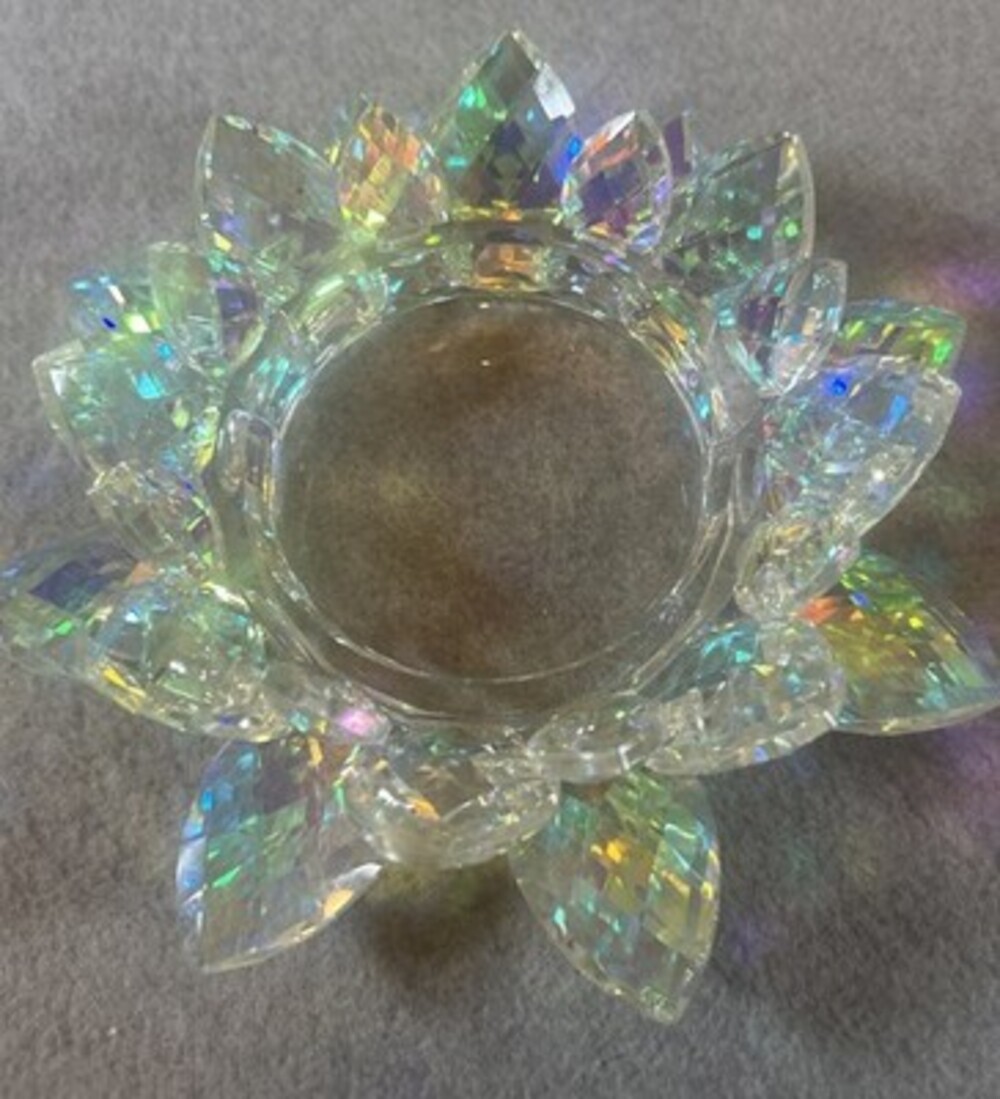 2-Crystal Lotus Flower Candle Holders Iridescent - Picture 2 of 6